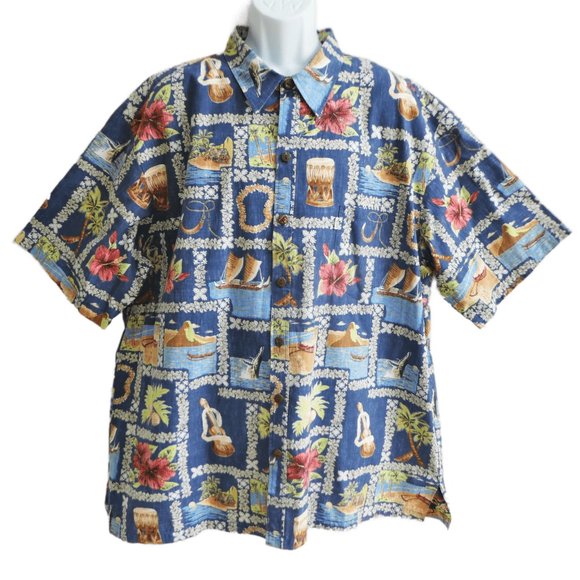 Vintage Paradise Bay Hawaii Aloha Shirt Reverse Print Leis Flowers Bongos 3XL - Picture 3 of 10